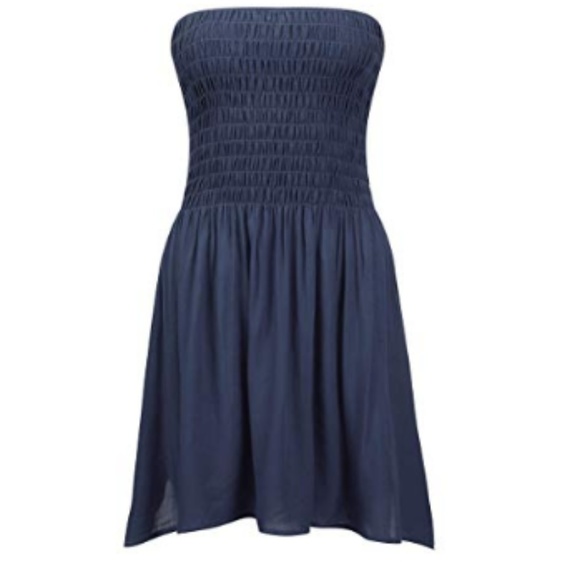 NWT Women's Solid Tube Top Beach Mini Dress - Picture 2 of 3